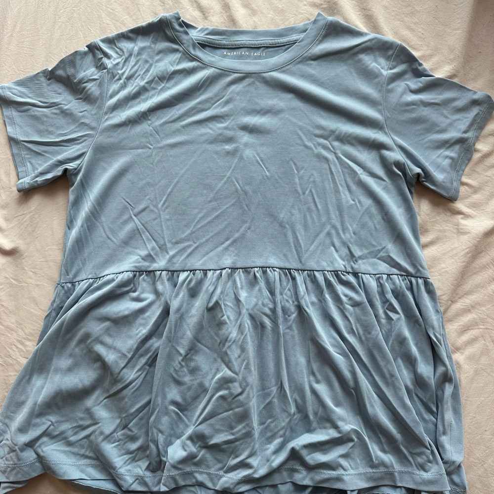 American Eagle Outfitters Light Blue Short Sleeve Peplum Top